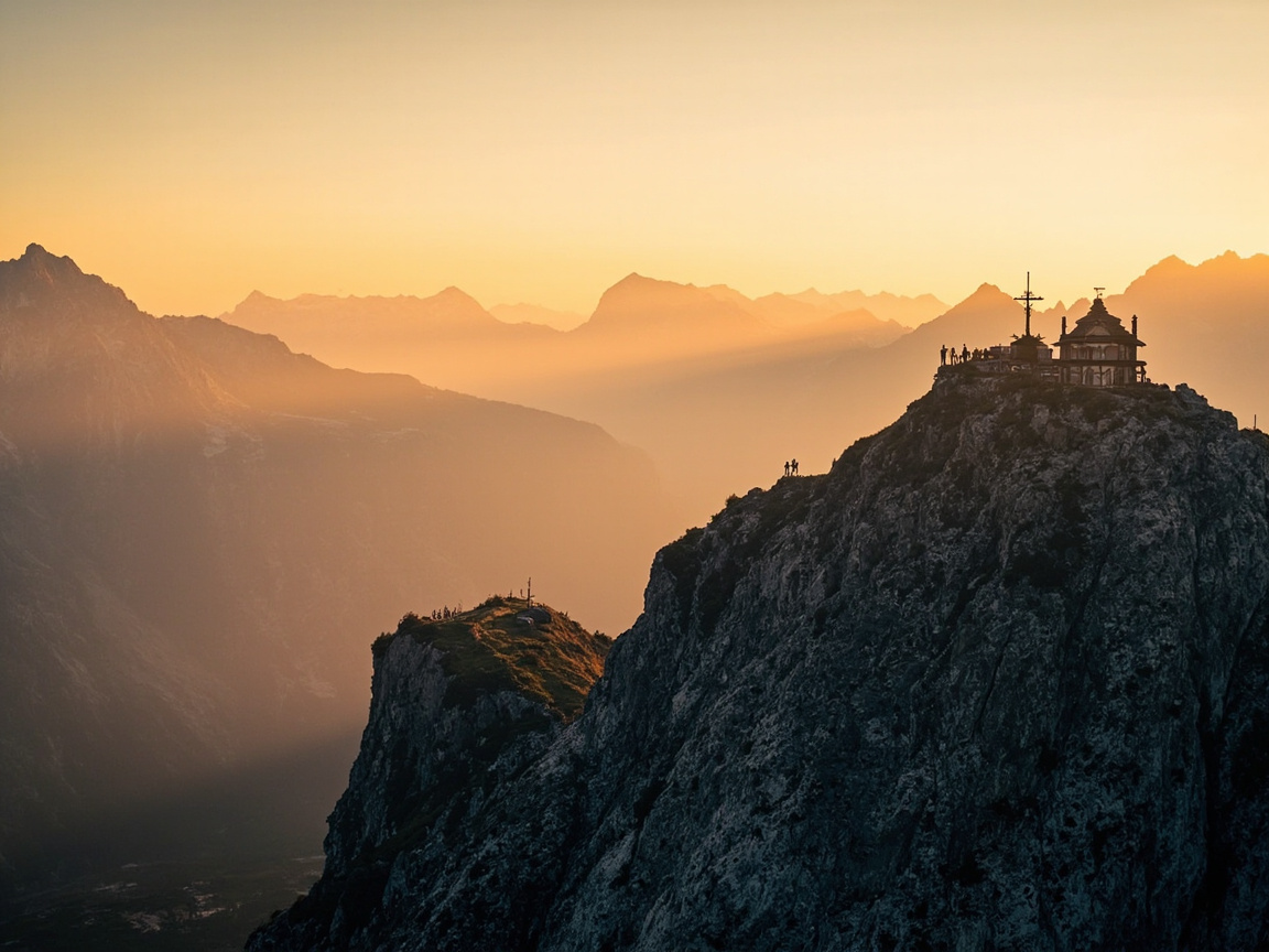 Klettersteig-Begehung an einer alpinen Felswand mit Stahlseil