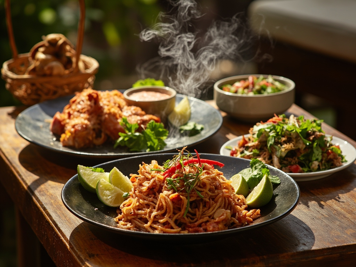 Authentisches Thai-Spa Ambiente mit Orchideen, warmem Licht und traditioneller Holzarbeit